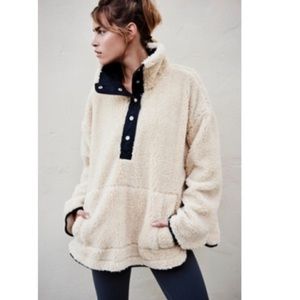 Free People Cream and Black Fleece Jacket